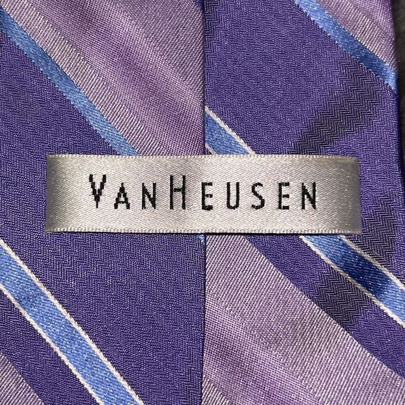 Van Heusen Silk Tie Purple Striped Mens Necktie - Picture 2 of 4